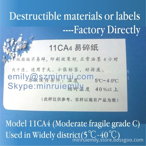 Moderate Fragile Grade 11ca4 Destructive Vinyl Label Materials,directly Professional Factory Destructible Vinyl Material